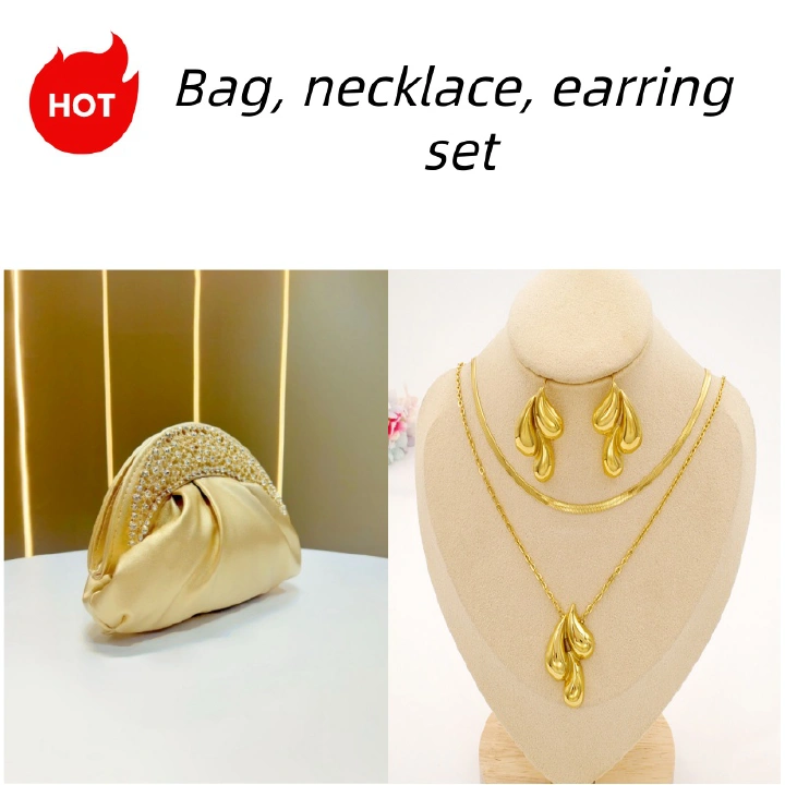 New Luxury Women's Handbag Set - Elegant Tote, Clutch & Shoulder Bag with Drop Earrings Necklace Jewelry for Weddings, Parties & Evening Gowns