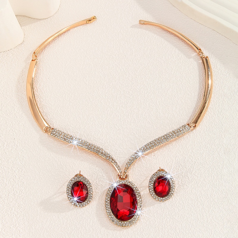 High-endHot Sale Oil Wax Leather Underarm Bag & Bridal Jewelry Set - Luxury White Rhinestone & Red Crystal Necklace Earring Set Vintage Tote Purse for Women