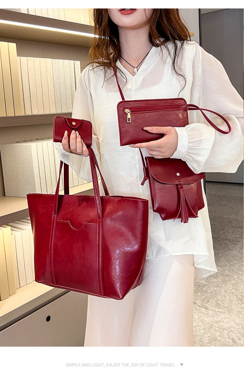 Hot Sale New Fashion Women Handbag Set Vintage Oil Wax Leather Tote Shoulder Crossbody Bag 4pcs