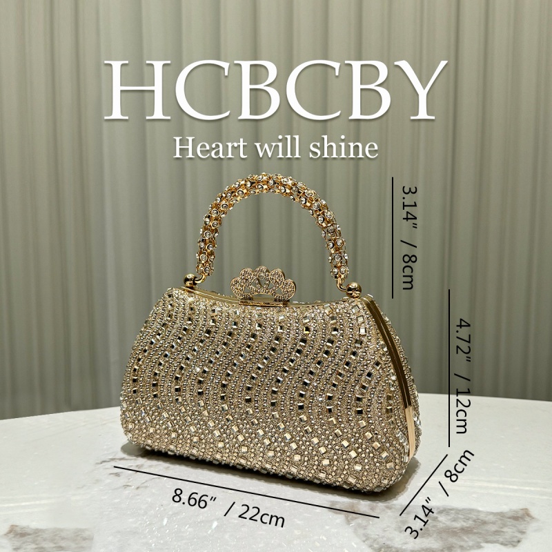 Hot Selling Luxury Golden Handbag, Shiny Rhinestone & Floral Pearl Inlaid Clutch, Elegant Fashion Bag & Versatile Earrings Jewelry Set for Women