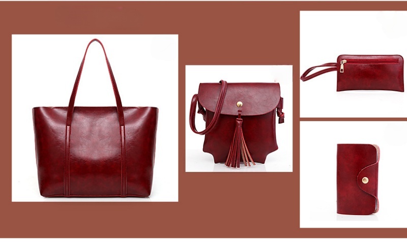 Hot Sale New Fashion Women Handbag Set Vintage Oil Wax Leather Tote Shoulder Crossbody Bag 4pcs