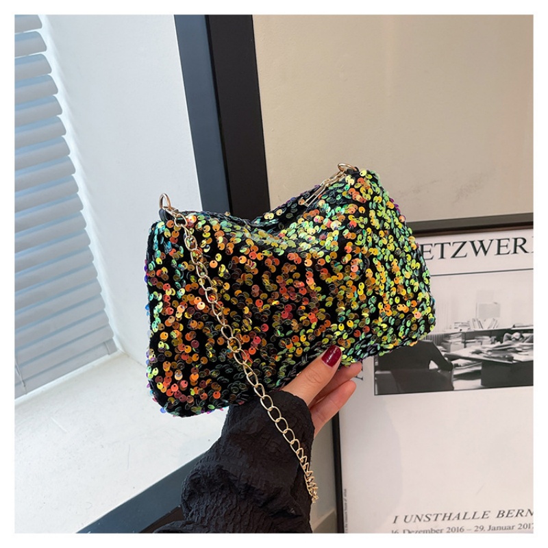 Shiny Sequin Handbag for Women 2026 New Design | Small Square Crossbody Bag with Chain Strap | Trendy Party Clutch