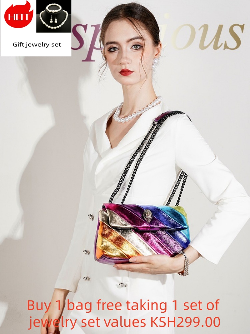 High-end2026 New Fashion Women's Rainbow Chain Shoulder Bag - Luxury Eagle Head Crossbody PurseBuy 1 bag free taking 1 set of jewelry set values KSH299.00
