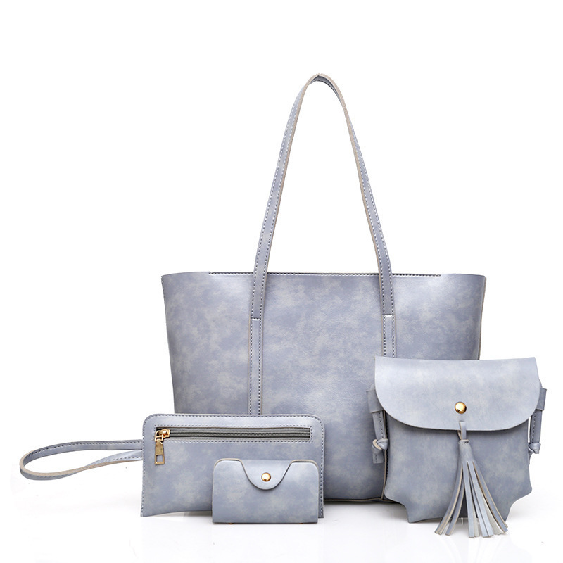 Hot Sale New Fashion Women Handbag Set Vintage Oil Wax Leather Tote Shoulder Crossbody Bag 4pcs