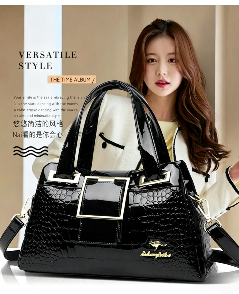 Hot Sale Patent Leather Crocodile Embossed Tote Bag - Vintage European Style Ladies Shoulder & Crossbody Bag Large Capacity Handbag for Women