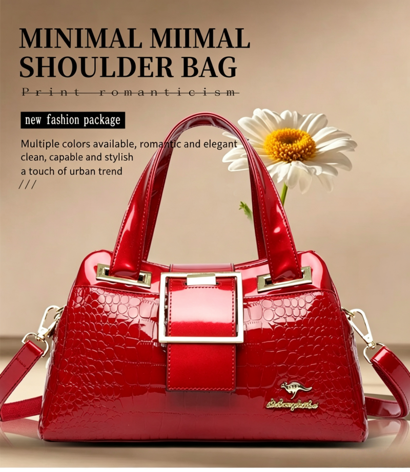 Hot Sale Patent Leather Crocodile Embossed Tote Bag - Vintage European Style Ladies Shoulder & Crossbody Bag Large Capacity Handbag for Women