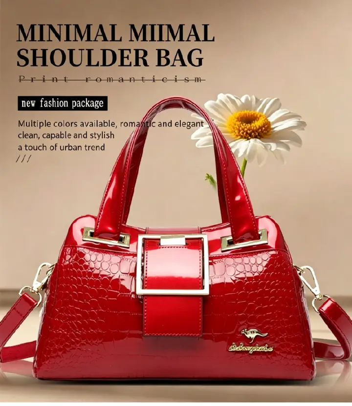 Hot Sale Patent Leather Crocodile Embossed Tote Bag - Vintage European Style Ladies Shoulder & Crossbody Bag Large Capacity Handbag for Women