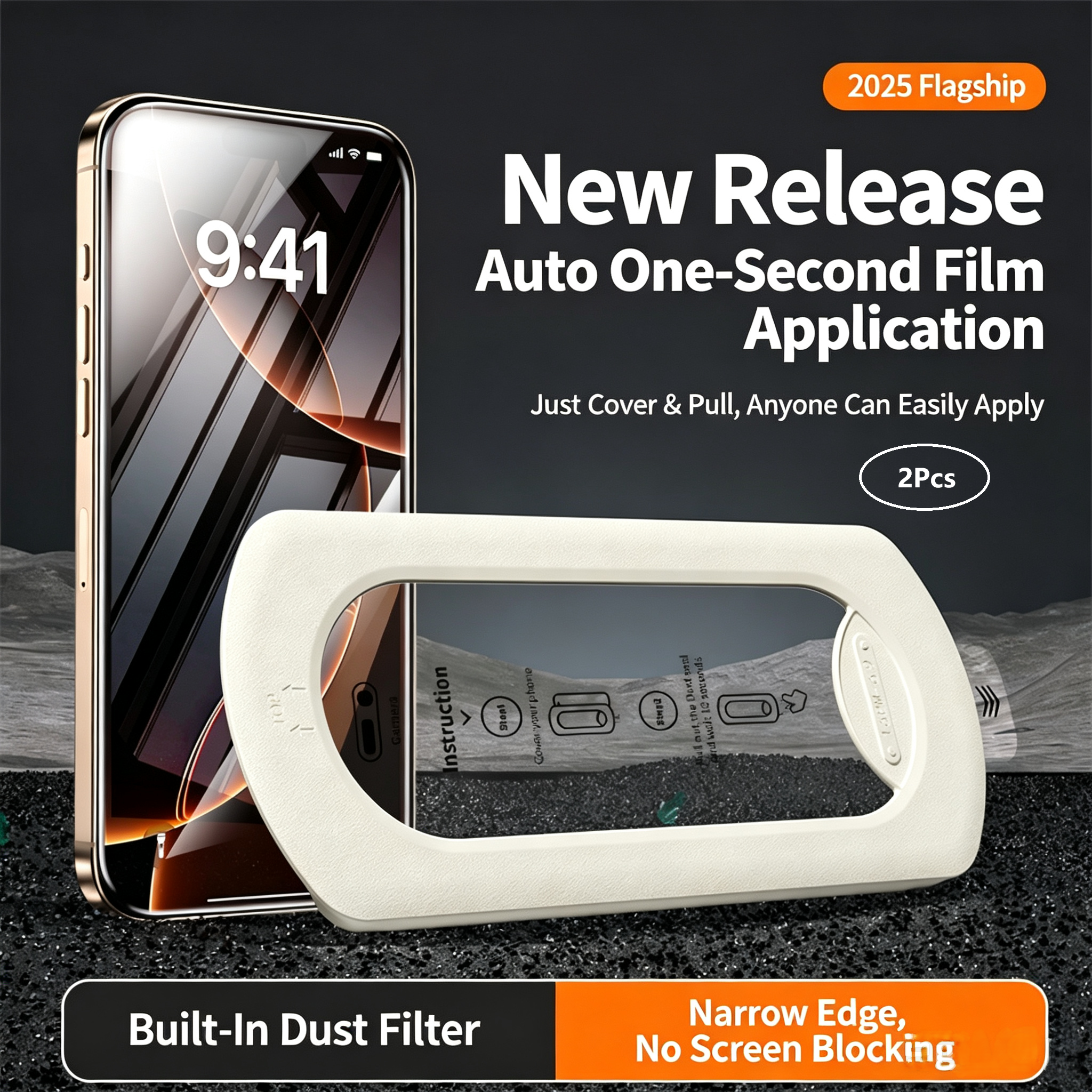 Dust-Free Installation Tray Tempered Glass Screen Protector, Quick Install Kit for iPhone 15 to iPhone 17 Series