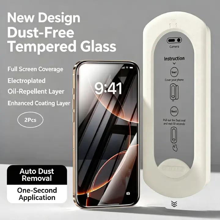 Dust-Free Installation Tray Tempered Glass Screen Protector, Quick Install Kit for iPhone 15 to iPhone 17 Series