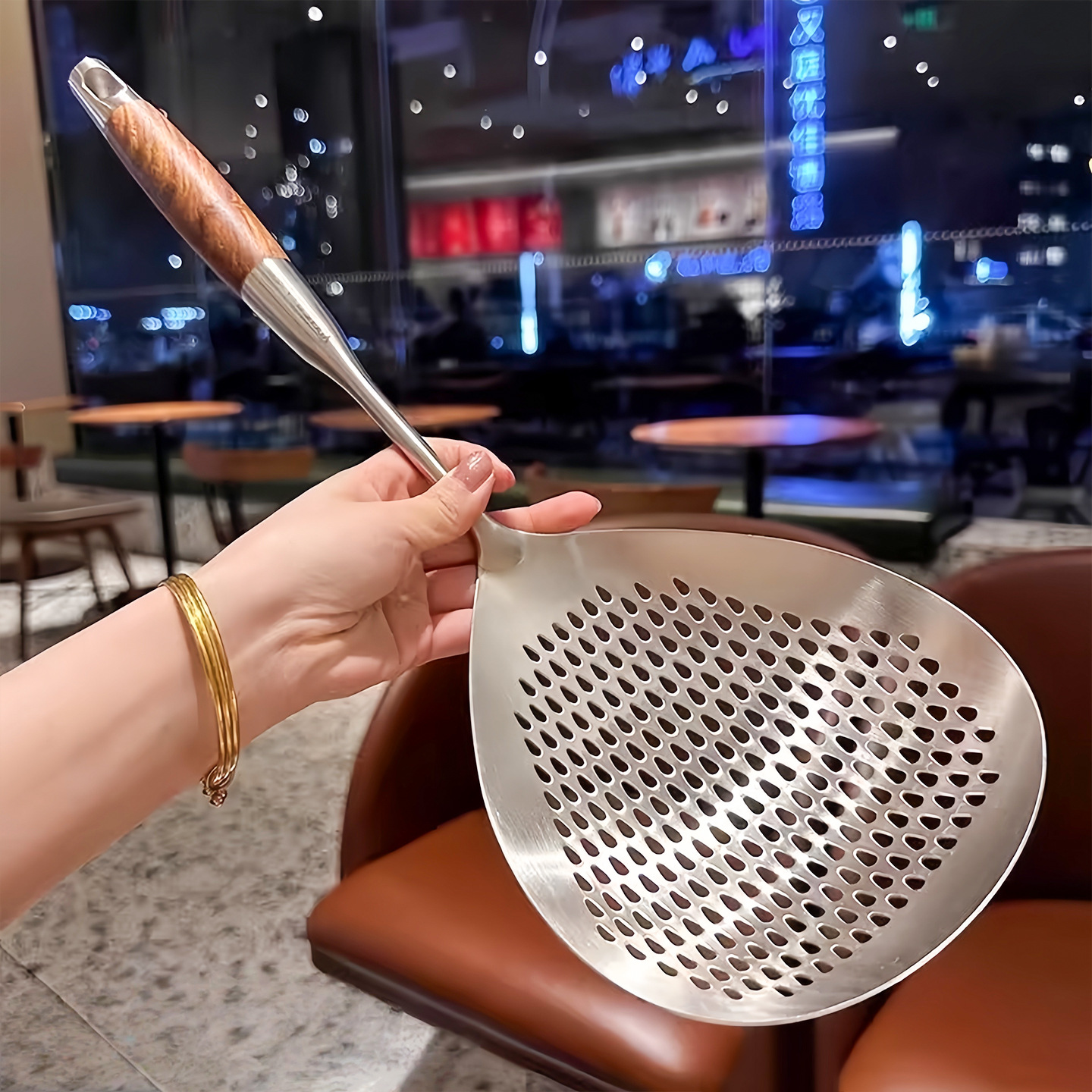 316 Stainless Steel Noodle Skimmer, Wide‑Thick Kitchen Skimmer for Noodles & Dumplings, Household Use