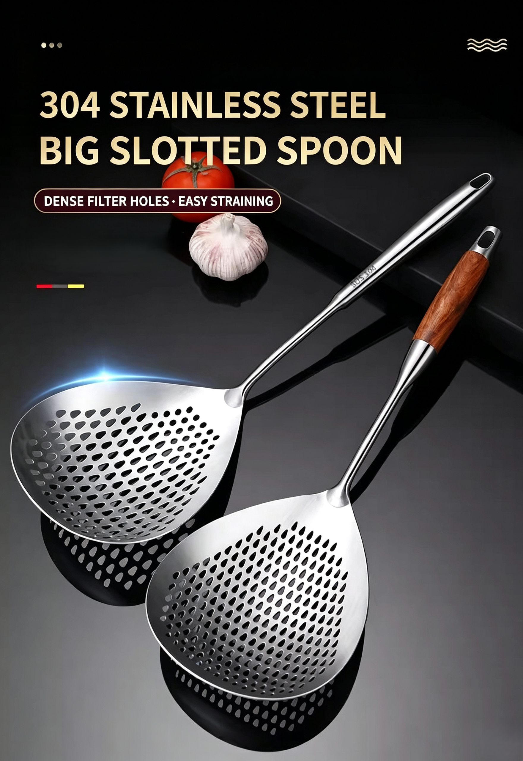 316 Stainless Steel Noodle Skimmer, Wide‑Thick Kitchen Skimmer for Noodles & Dumplings, Household Use