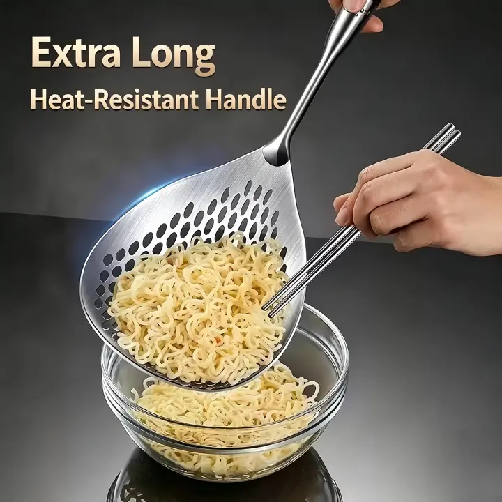 316 Stainless Steel Noodle Skimmer, Wide‑Thick Kitchen Skimmer for Noodles & Dumplings, Household Use