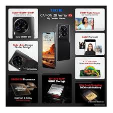 Tecno CAMON 30 Premier 5G, 512GB, 12GB RAM, 6.77" AMOLED, Dual SIM, 5000mAh - Lava Black, Fingerprint (under display, optical)Camera – Triple 50 MP (wide), 50 MP (periscope telephoto), 50 MP
