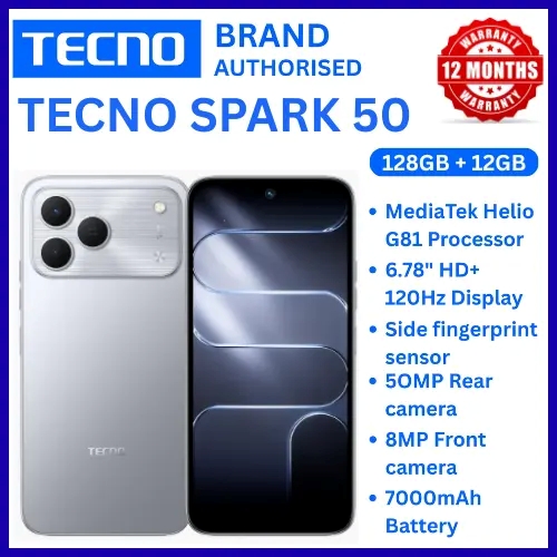 TECNO SPARK 50 128GB+4GB smart phone 6.78" 120Hz Phone Dynamic Port 50MP Dual Speaker 6700mAh 18W Type-C Dual SIM 4G Side Fingerprint Smart AI Phones + Free Gift