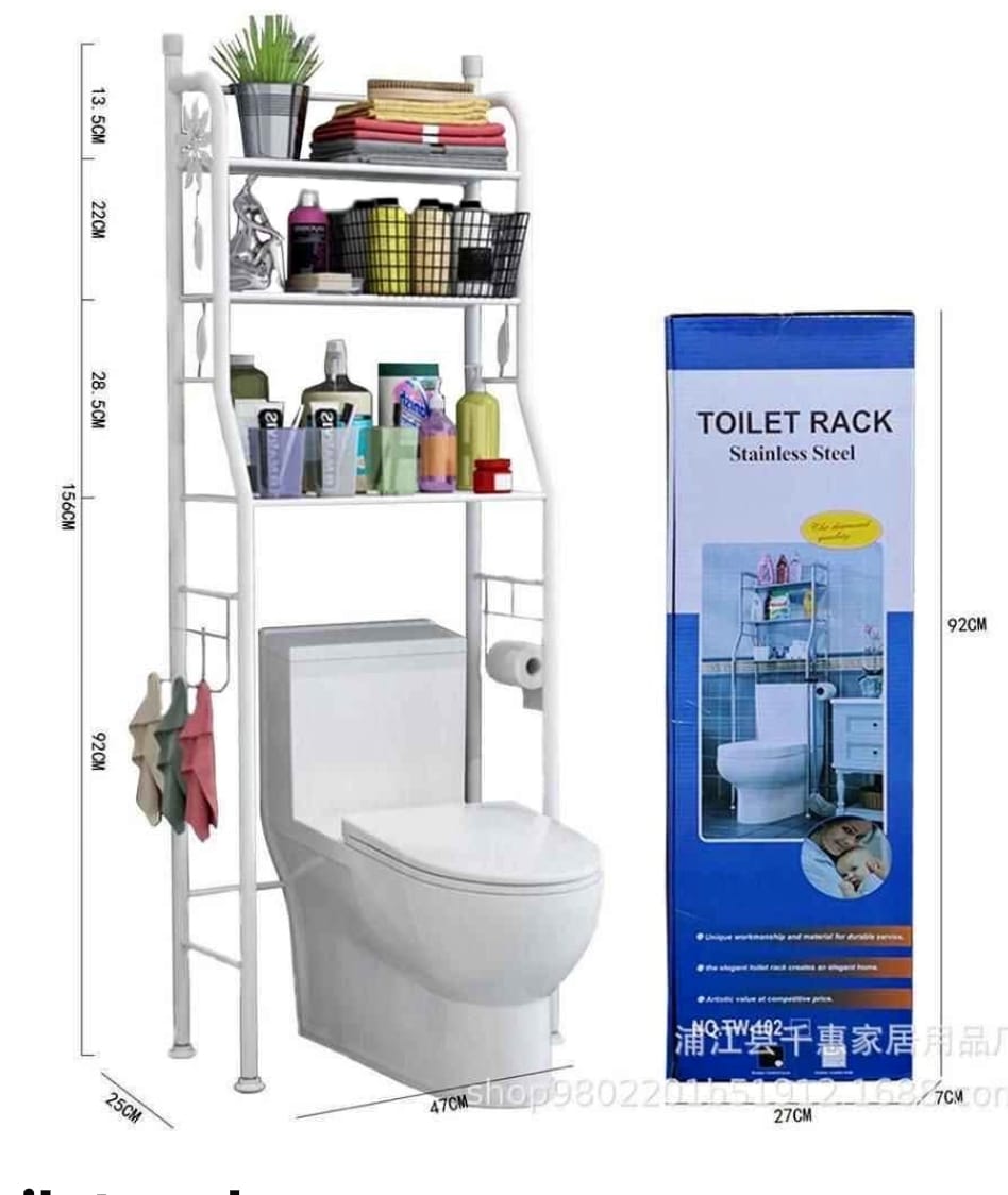 3 Layer Toilet Rack/Organizer Rust Resistant ~ Upright stand design, no tools, no drilling needed for assembling.
