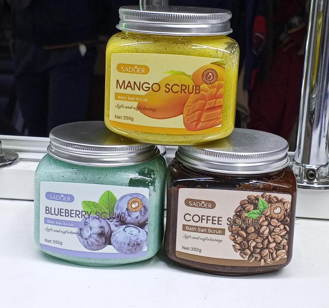 SADOER Bath Salt Scrub 350g - Mango / Blueberry / Coffee Exfoliating Body Scrub for Soft Smooth Skin
