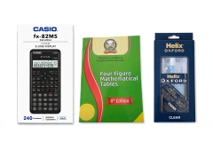 FULL MATHEMATICS KIT: Casio fx-82MS 2nd edition* calculator 
- *KNEC Four Figure Mathematical Tables 8th Edition*
- *Helix Oxford* math set