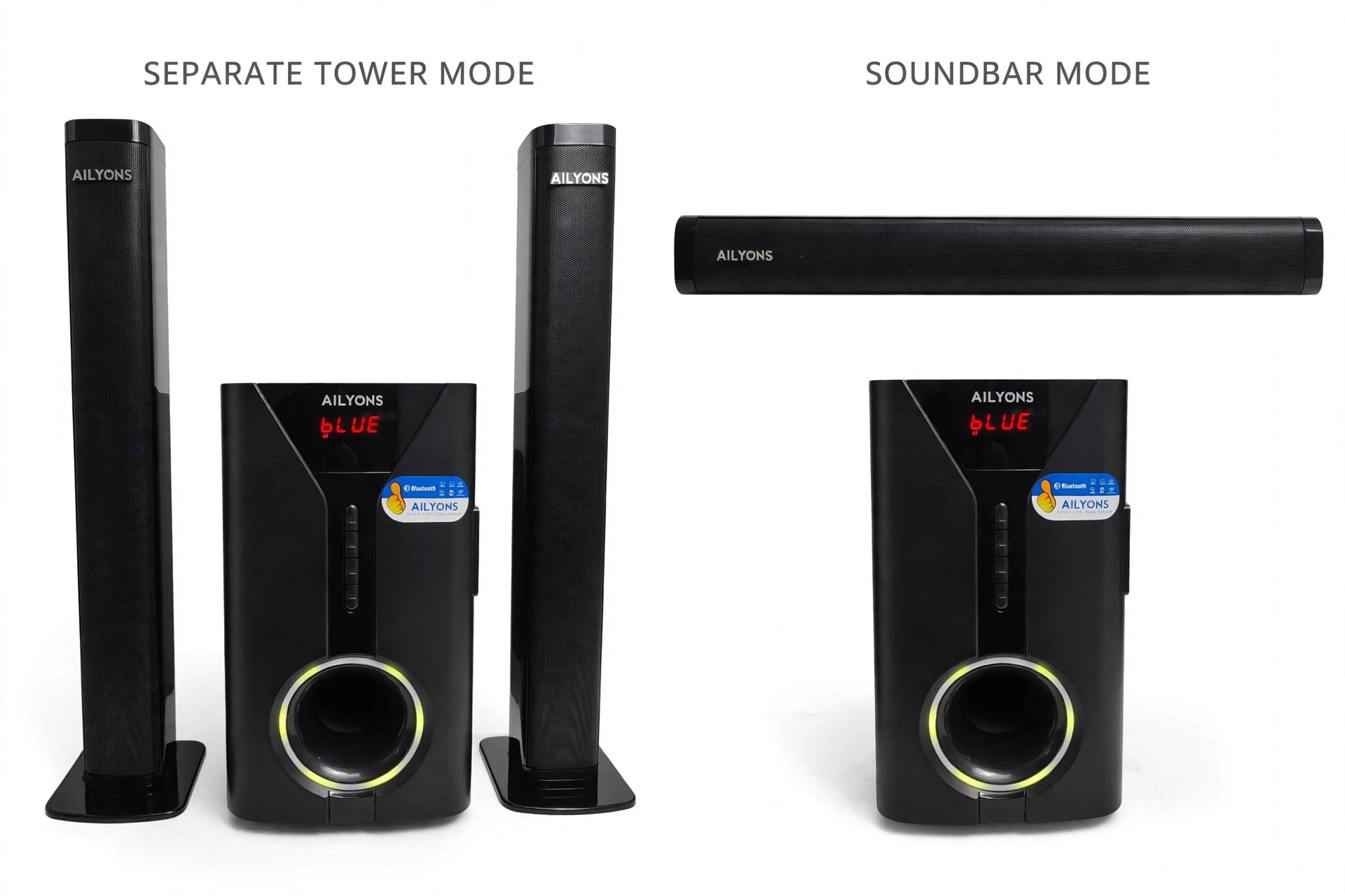 Ailyons 2.1CH Tall Boy Subwoofer System - Bluetooth Home Theatre with LED Display*