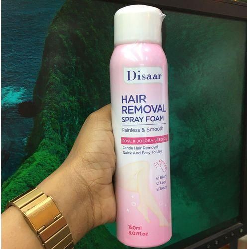 Disaar Hair Removal Spray Foam Bottles, Available in Various Scents Like Lemon & Argan, Aloe Vera, and Rose.