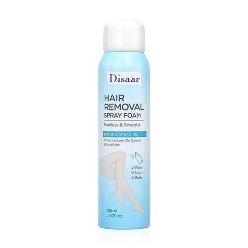 Disaar Hair Removal Spray Foam Bottles, Available in Various Scents Like Lemon & Argan, Aloe Vera, and Rose.