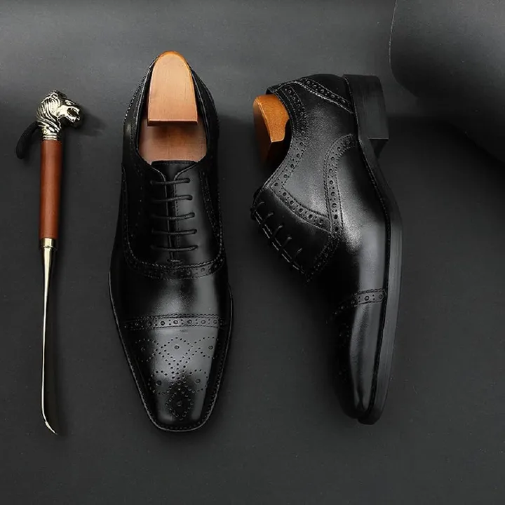 Mens New Black Oxford Dress Shoes, Handmade Black Leather Formal Shoes|Black Men Casual  Shoes  + FREE PREMIUM LEATHER BELT.