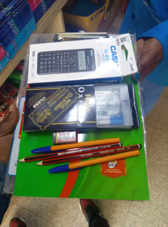 KCPE AND KJSEA Exam Package – A complete KJSEA exam package,includes a calculator,30 cm ruler,mathematical set,2 pens, 2 HB pencils, eraser, sharpener,clipboard and a clear carrying bag all parke