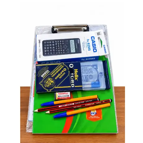KCPE AND KJSEA Exam Package – A complete KJSEA exam package,includes a calculator,30 cm ruler,mathematical set,2 pens, 2 HB pencils, eraser, sharpener,clipboard and a clear carrying bag all parke