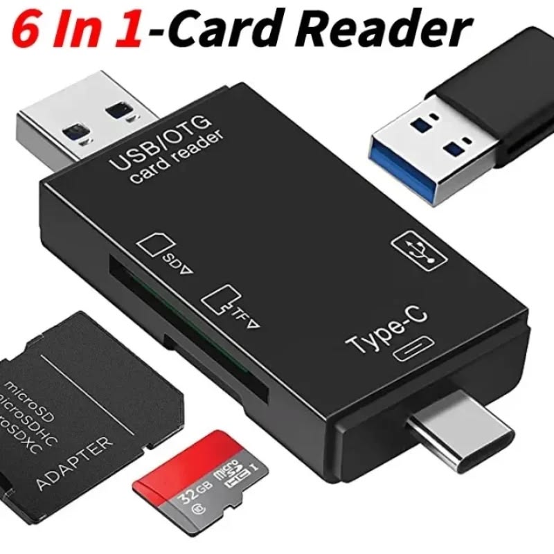 6 in 1 Card Reader USB 2.0 to Type C/SD/TF Memory Card Adapter for Mobile Phone Laptop Accessories