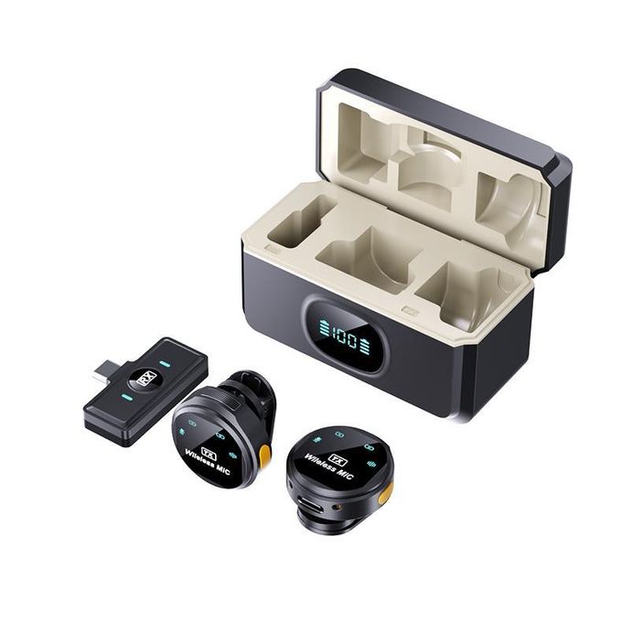 wireless microphone magnetic button wireless lavaliere microphone with digital display battery case for Android and iphone, type c and lighting compatible