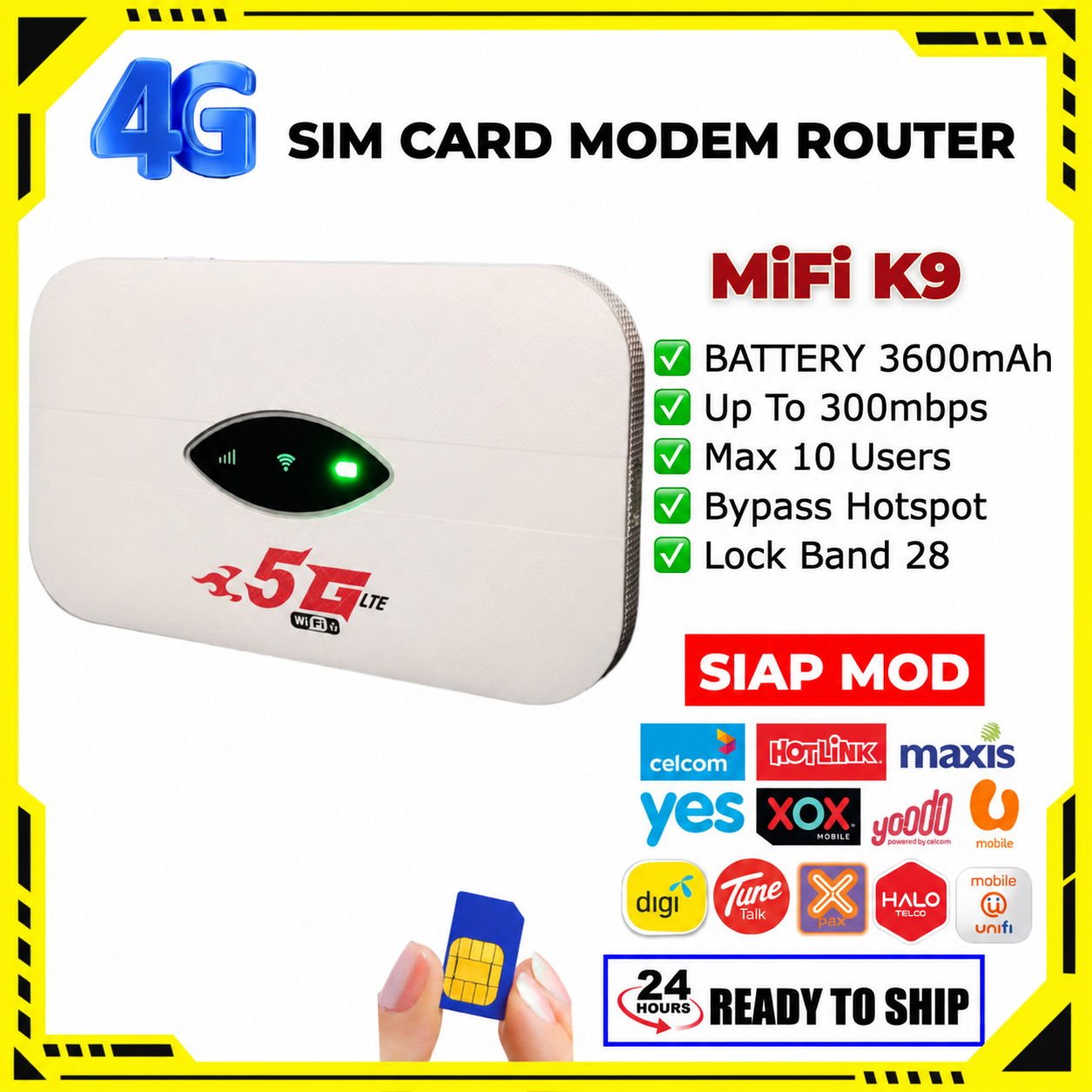 K9 Portable Pocket WiFi – 4G LTE Mobile Hotspot, 150Mbps, Unlocked for All SIM Cards, Connect Up to 10 Devices