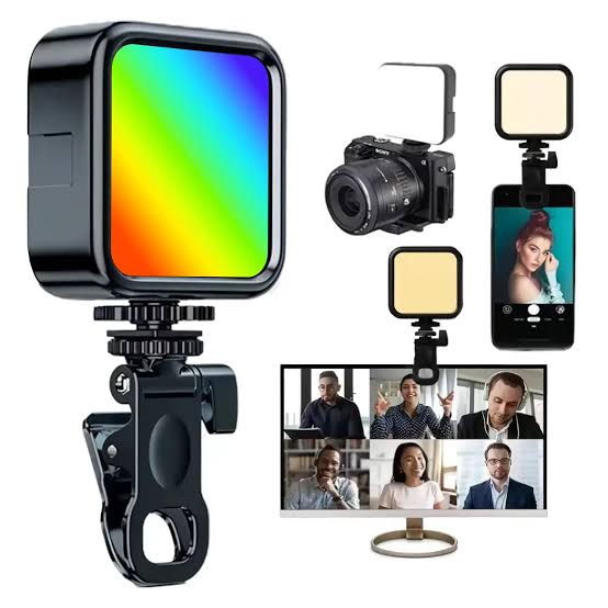 AY-83 LED Pocket Video Light – Rechargeable RGB Fill Light, Adjustable Brightness, Clip-On for Phones, Cameras & Laptops