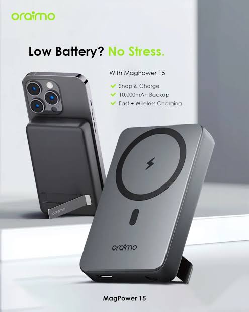 Oraimo MagPower 15 Magnetic Wireless Power Bank 10000mAh with 15W Wireless Charging, 20W USB-C Power Delivery and Strong Magnetic Attachment