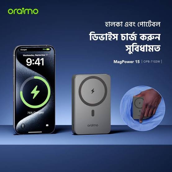 Oraimo MagPower 15 Magnetic Wireless Power Bank 10000mAh with 15W Wireless Charging, 20W USB-C Power Delivery and Strong Magnetic Attachment