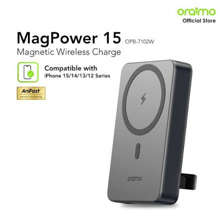 Oraimo MagPower 15 Magnetic Wireless Power Bank 10000mAh with 15W Wireless Charging, 20W USB-C Power Delivery and Strong Magnetic Attachment