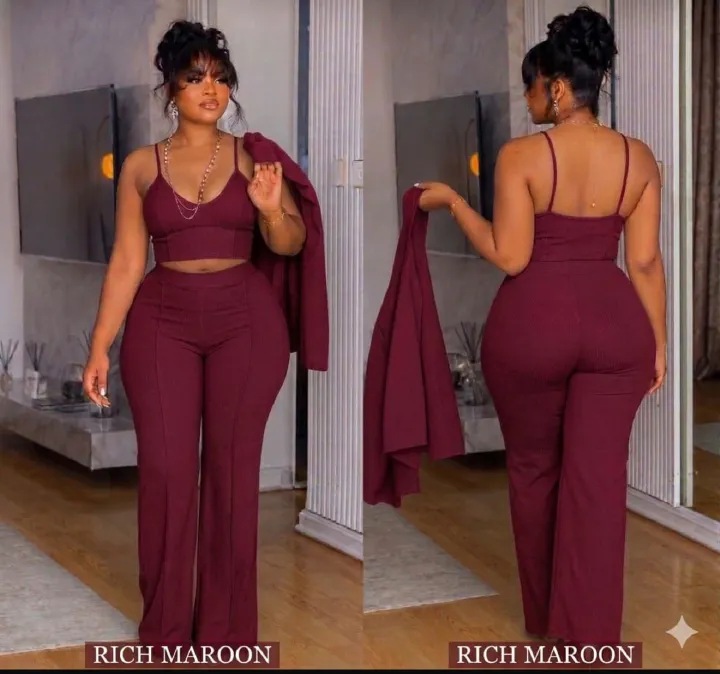 Women’s 3-Piece  – Elegant Wide-Leg Trousers with Sleeveless Crop Top and Matching Long-Sleeve Blazer, Stylish Co-Ord Outfit for Office, Parties, Events and Fashion Wear Palazzo Pants Set