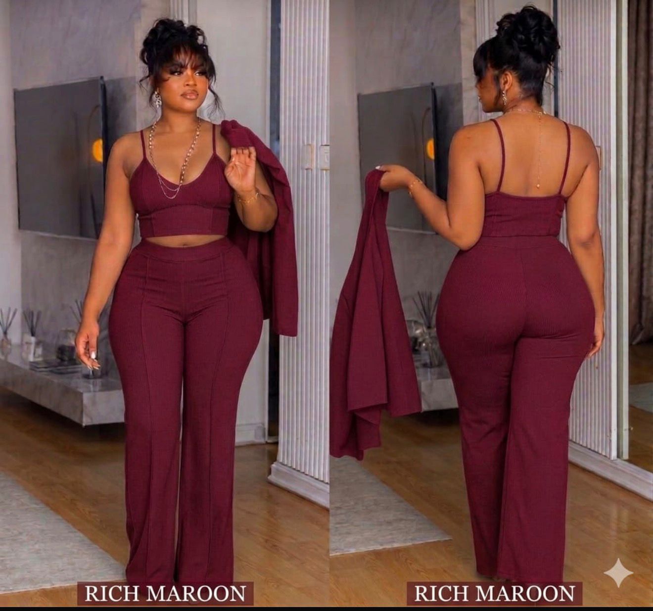 Women’s 3-Piece  – Elegant Wide-Leg Trousers with Sleeveless Crop Top and Matching Long-Sleeve Blazer, Stylish Co-Ord Outfit for Office, Parties, Events and Fashion Wear Palazzo Pants Set