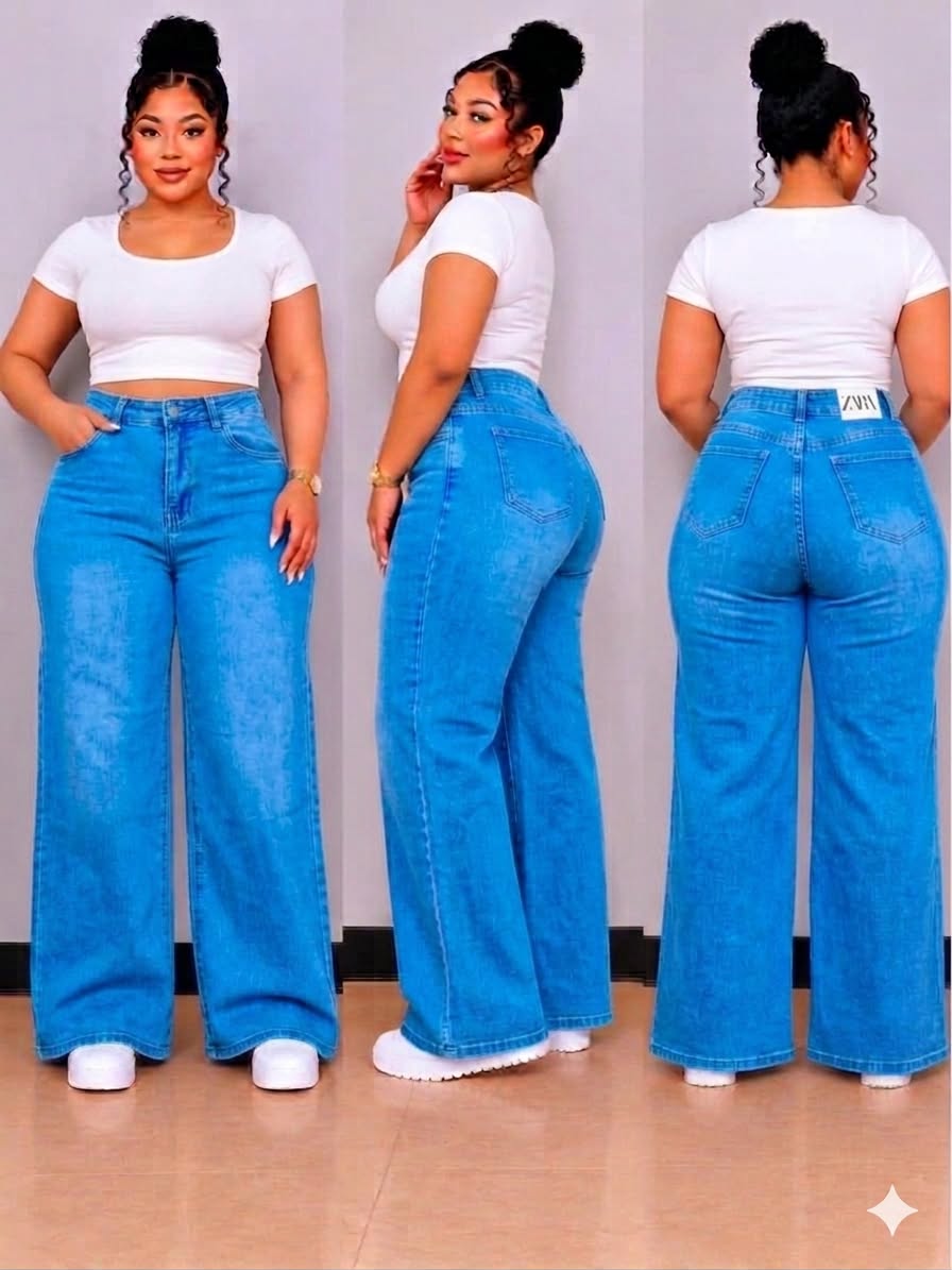 Women’s High Waist Wide Leg Jeans Premium Stretchy Denim Pants Stylish Flared Loose Fit Casual Fashion Trousers for Ladies Sizes 27 to 36