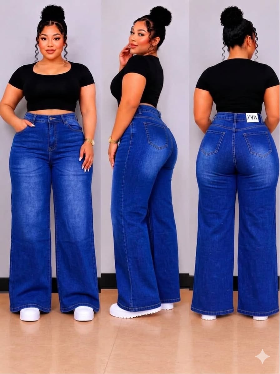 Women’s High Waist Wide Leg Jeans Premium Stretchy Denim Pants Stylish Flared Loose Fit Casual Fashion Trousers for Ladies Sizes 27 to 36