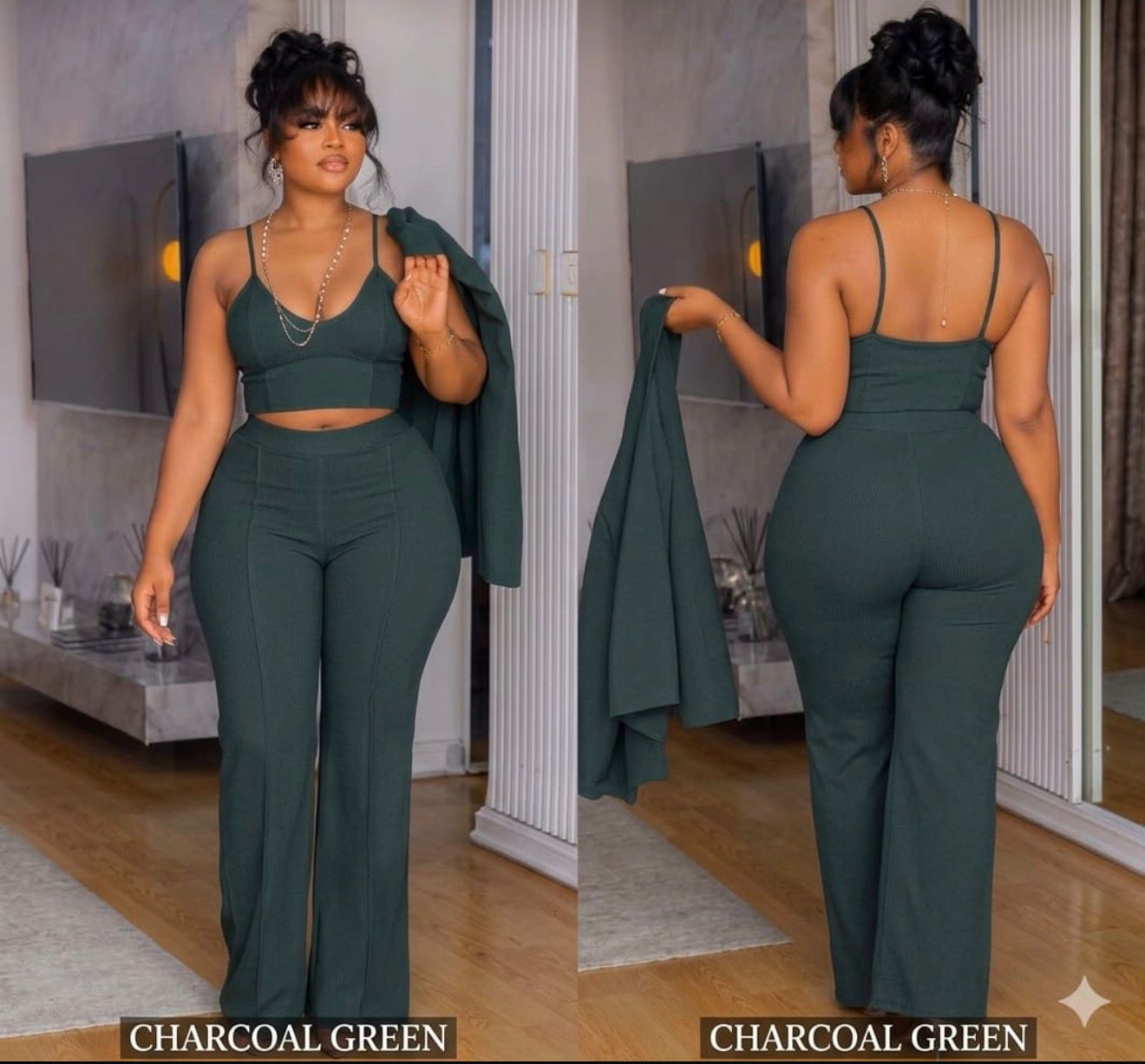 Women’s 3-Piece  – Elegant Wide-Leg Trousers with Sleeveless Crop Top and Matching Long-Sleeve Blazer, Stylish Co-Ord Outfit for Office, Parties, Events and Fashion Wear Palazzo Pants Set