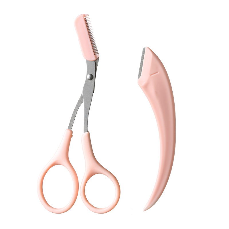 Eyebrow Grooming Kit Curved Safety Eyebrow Razor With Comb Scissors Portable Eyebrow Trimming Tools Set For Women Novice Makeup Tool With Storage Bag