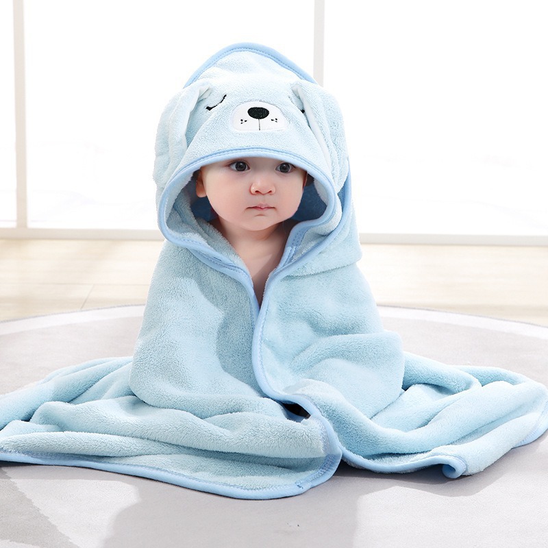 Coral Fleece Baby Hooded Bath Towel Cute Cartoon Animal Cloak Towel Super Absorbent Soft Newborn Bath Wrap Blanket For Infant Kids