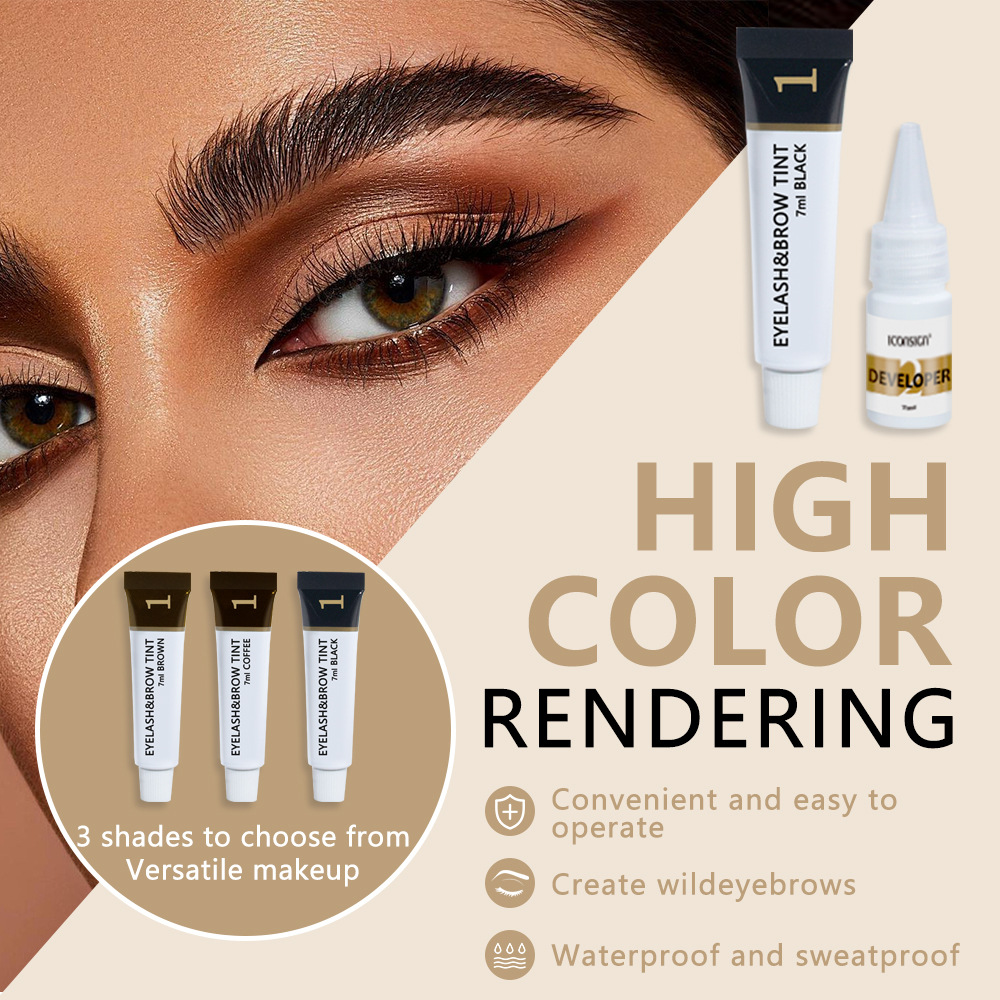 ICONSIGN Eyelash Eyebrow Tint Dye Kit Long Lasting Brow Lash Color Cream Natural Organic Eyebrow Tinting Set 3 Colors Black Brown Coffee Home Salon Eye Makeup