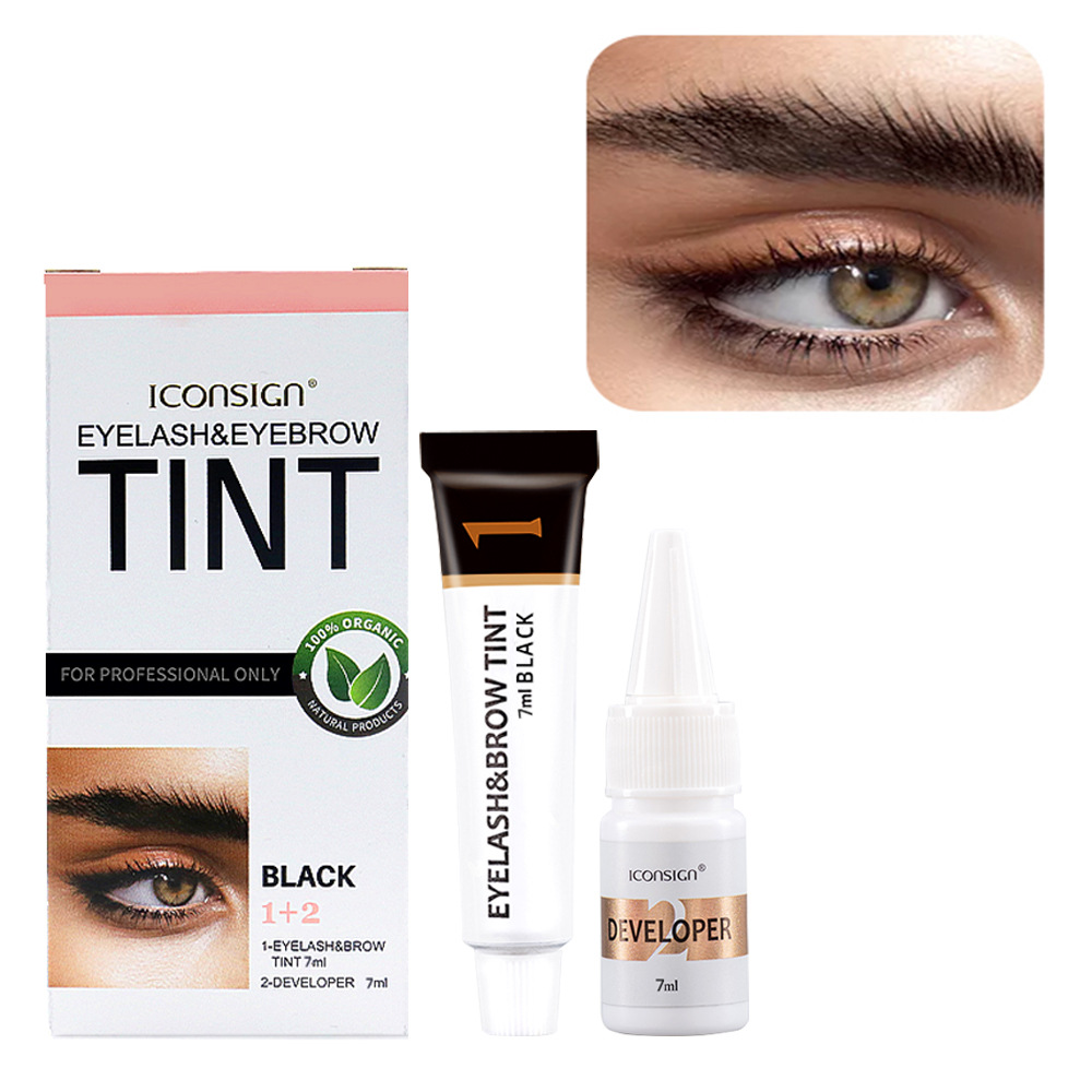 ICONSIGN Eyelash Eyebrow Tint Dye Kit Long Lasting Brow Lash Color Cream Natural Organic Eyebrow Tinting Set 3 Colors Black Brown Coffee Home Salon Eye Makeup