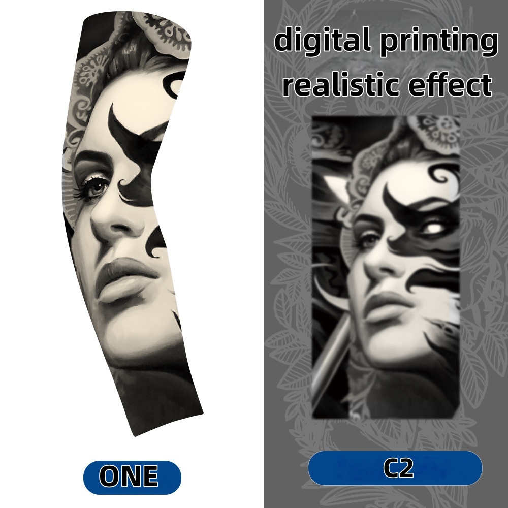 Tattoo Print Ice Silk Arm Sleeves UV Sun Protection Cooling Arm Covers for Men Women Outdoor Sports Cycling