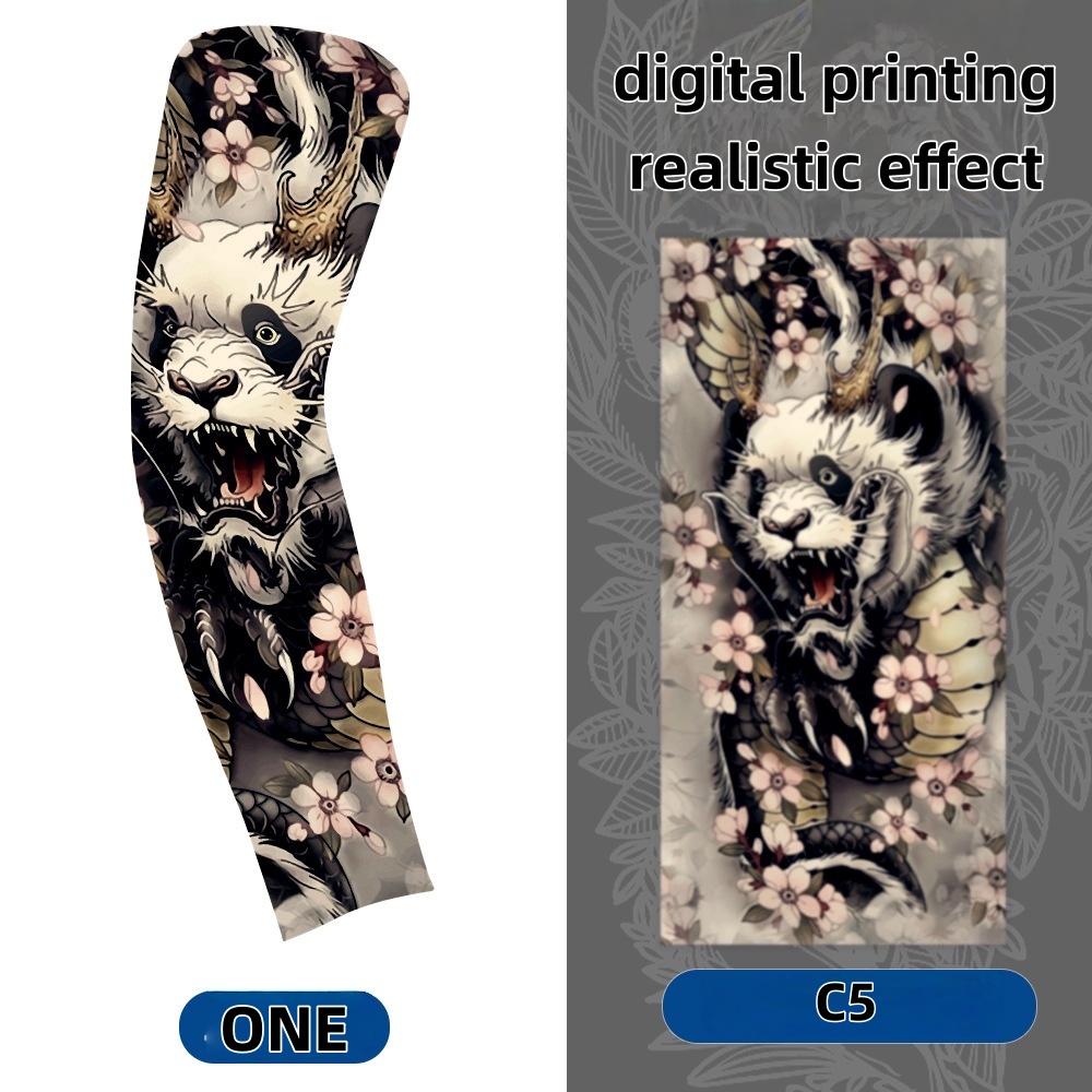 Tattoo Print Ice Silk Arm Sleeves UV Sun Protection Cooling Arm Covers for Men Women Outdoor Sports Cycling