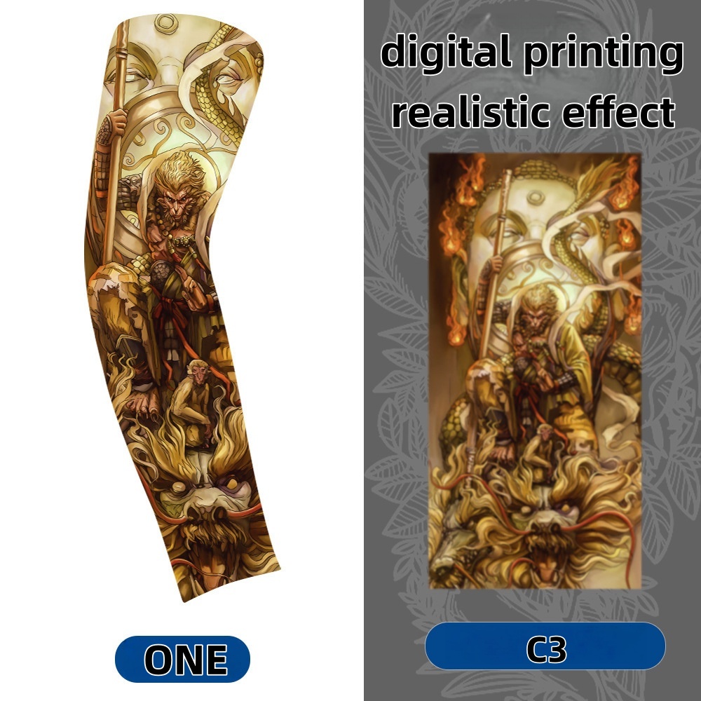 Tattoo Print Ice Silk Arm Sleeves UV Sun Protection Cooling Arm Covers for Men Women Outdoor Sports Cycling