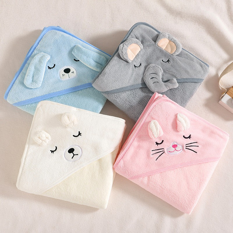 Coral Fleece Baby Hooded Bath Towel Cute Cartoon Animal Cloak Towel Super Absorbent Soft Newborn Bath Wrap Blanket For Infant Kids