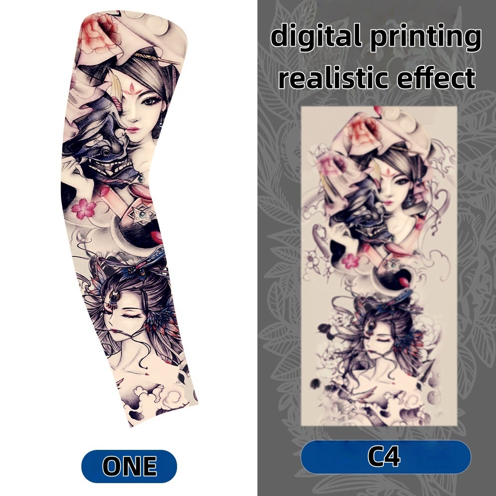 Tattoo Print Ice Silk Arm Sleeves UV Sun Protection Cooling Arm Covers for Men Women Outdoor Sports Cycling