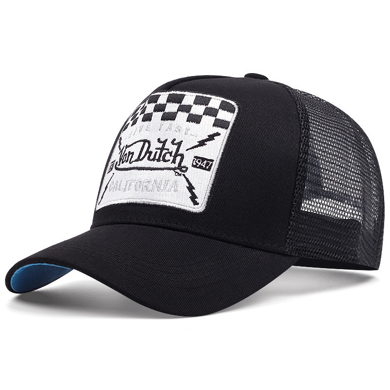 Von Dutch Embroidery Trucker Hat Men Women Breathable Mesh Baseball Cap Vintage Streetwear Outdoor Sports Sun Hat Adjustable Snapback Cap