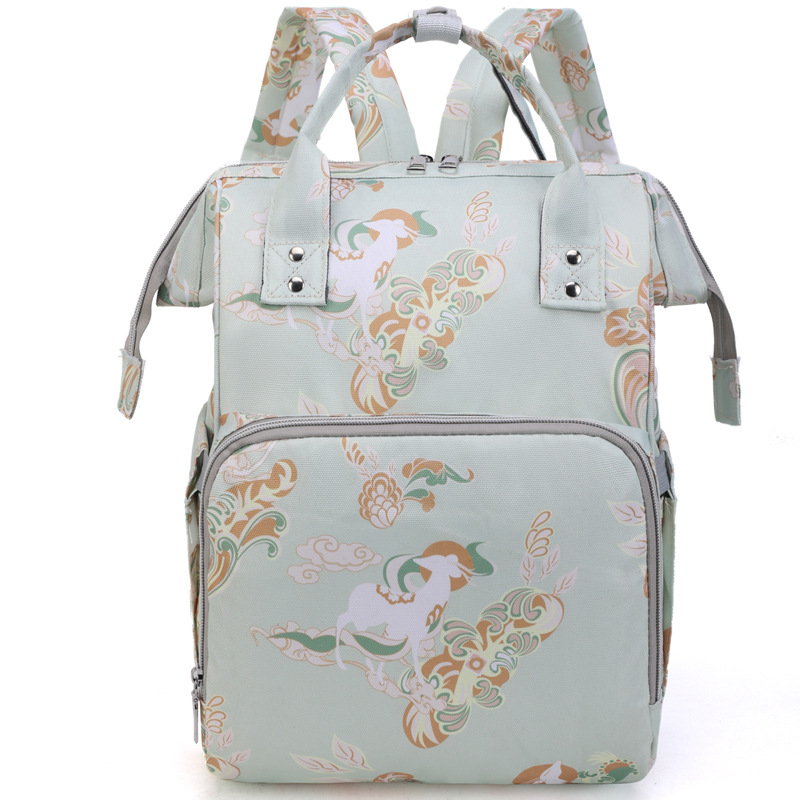 Printed Oxford Mommy Backpack Large Capacity Multi-compartment Multifunctional Travel Diaper Bag for Outdoor Nursing